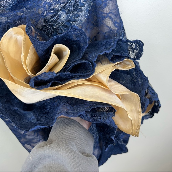 Mon Cheri Montage Navy One-Shoulder Lace Dress 8 Formal Elegant Wedding Floral - Picture 9 of 16